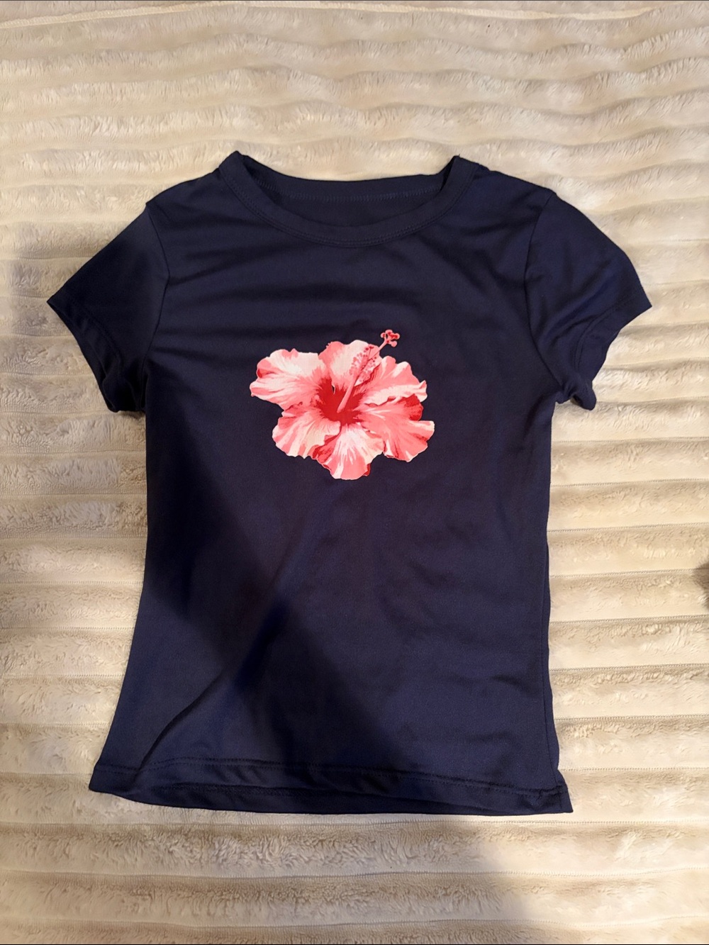 Harper & Ivy Navy Tee with Pink Floral Hibiscus